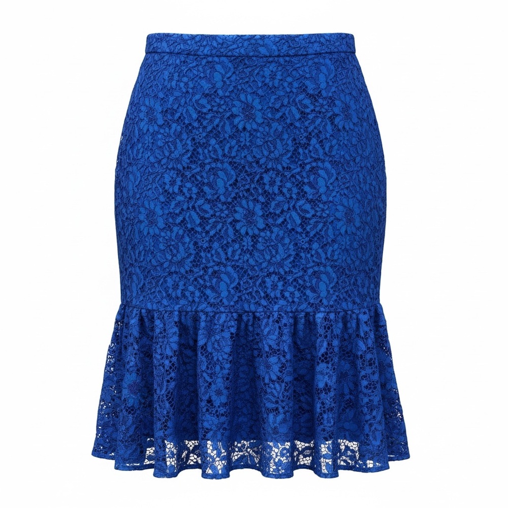 J. Crew Royal Blue Lace Trumpet Skirt Peplum Hem Back Zip Closure Lined Size 12